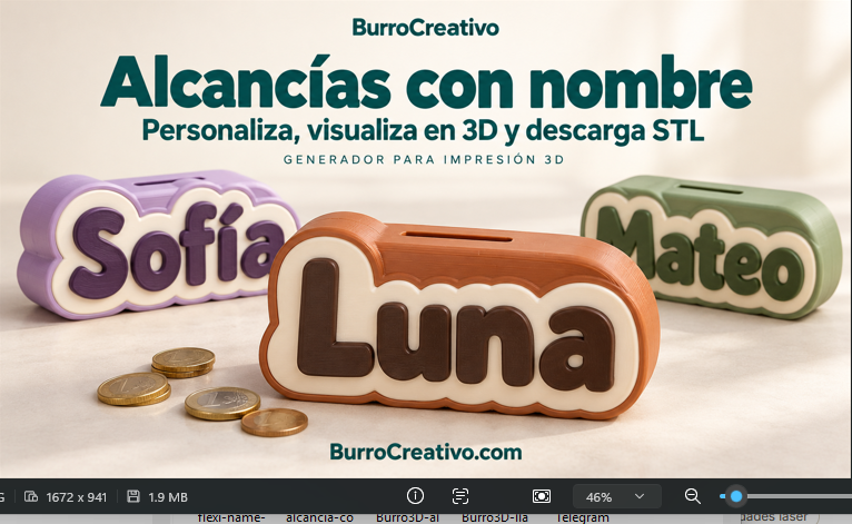 Alcancía con nombre 3D