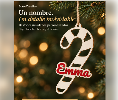 Bastón navideño con nombre