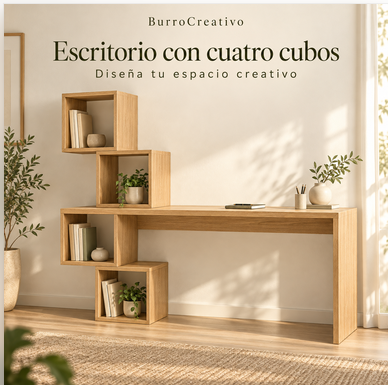 Escritorio con cuatro cubos