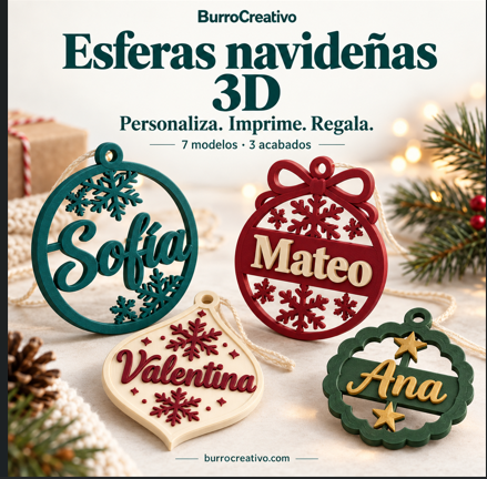 Esferas navideñas 3D con nombre