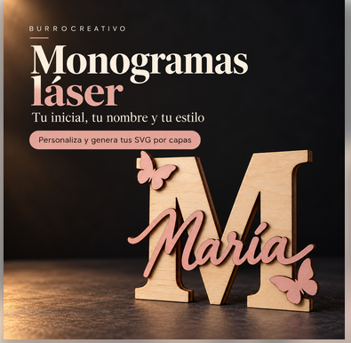 Monogramas con inicial, nombre y adornos para láser