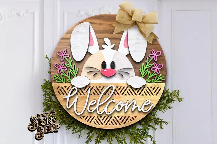 Archivo láser SVG para colgar la puerta "Bienvenido Conejito" | Archivo Cricut