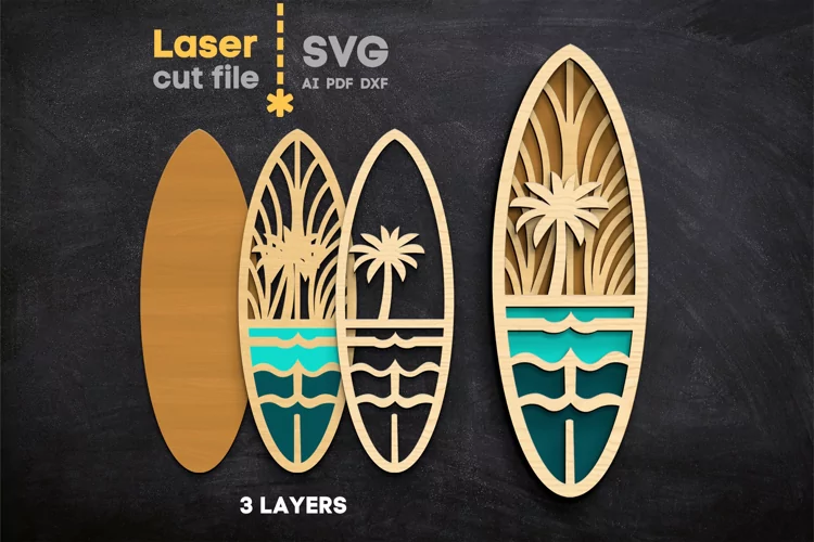 Archivo SVG de tabla de surf cortado con láser