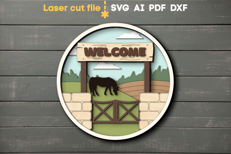 Archivos SVG cortados con láser de bienvenida a la granja