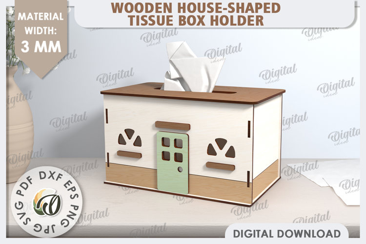 Caja de pañuelos cortada con láser. Porta pañuelos de casa 3D SVG