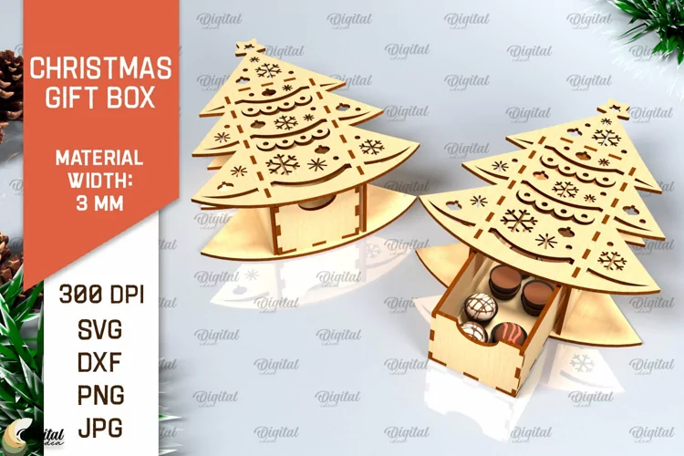 Caja de regalo de Navidad cortada con láser. Diseño SVG de caja de regalos 3D