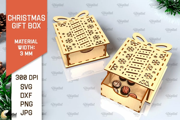 Caja de regalo de Navidad cortada con láser. Diseño SVG de caja de regalos 3D