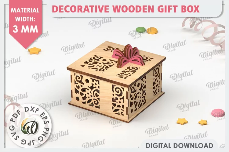 Caja de regalo decorativa de madera cortada con láser. Caja floral 3D SVG