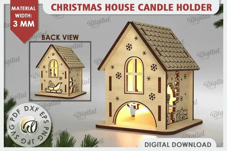 Candelabro navideño cortado a láser. Decoración navideña SVG.
