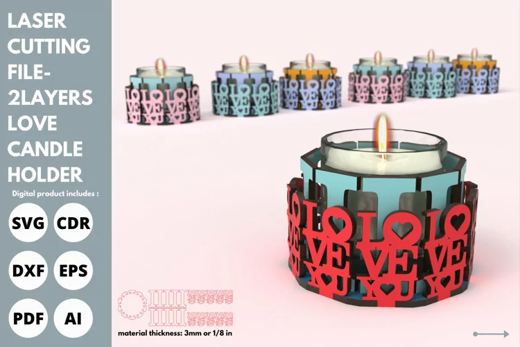 Candelabro "Te amo" SVG Diseño de corte láser y Glowforge