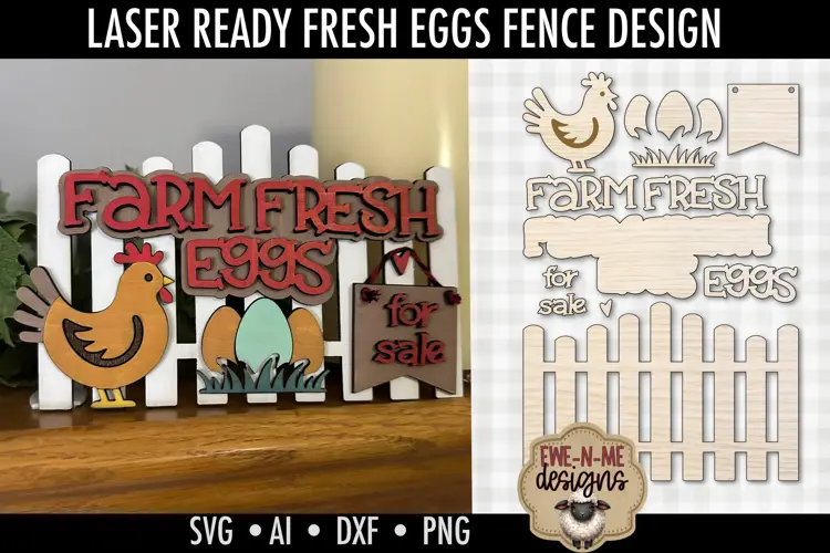 Cerca de huevos frescos de granja con pollo | Archivo SVG cortado con láser