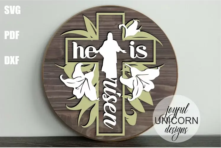 Colgador de puerta "Él ha resucitado" SVG | Letrero religioso de Pascua SVG
