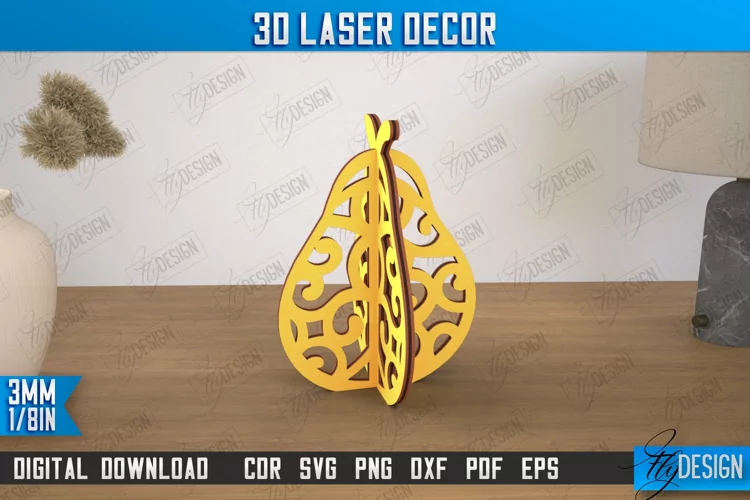 Decoración láser 3D | Forma de pera | Figura decorativa de madera