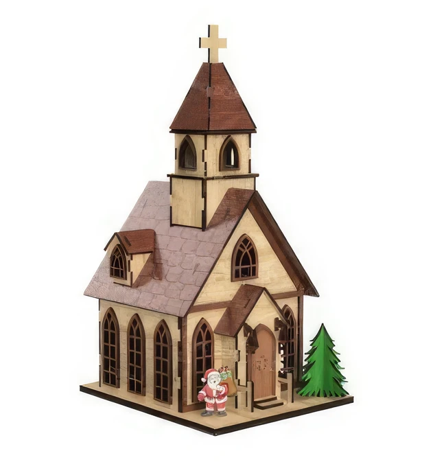 Descarga Vector - Iglesia navideña - Corte Láser