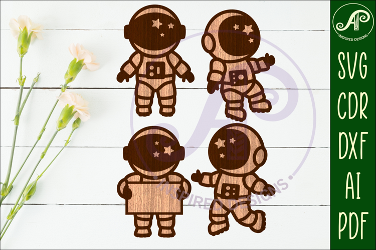 Diseño de contorno de astronauta con casco de estrella recortado en dos capas.