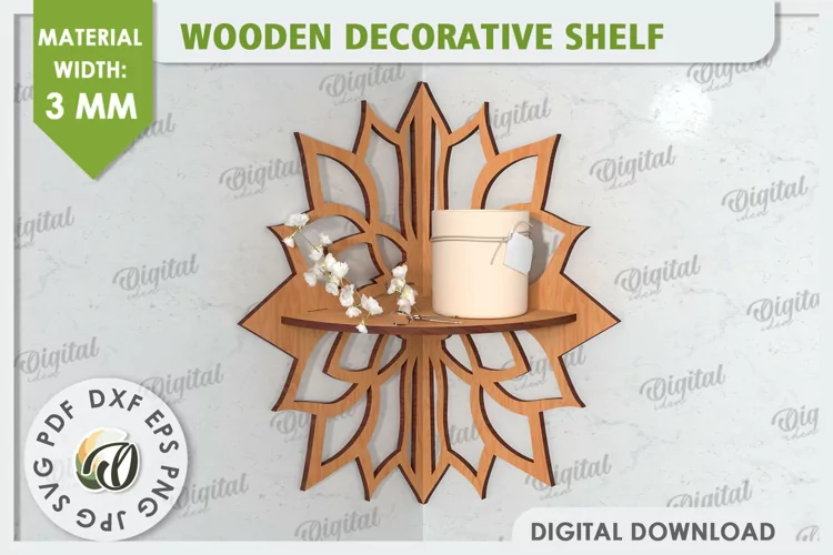 Estante de esquina cortado con láser. Estante decorativo de madera SVG