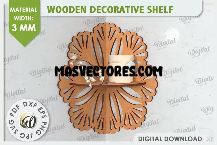Estante de esquina cortado con láser. Estante decorativo de madera SVG