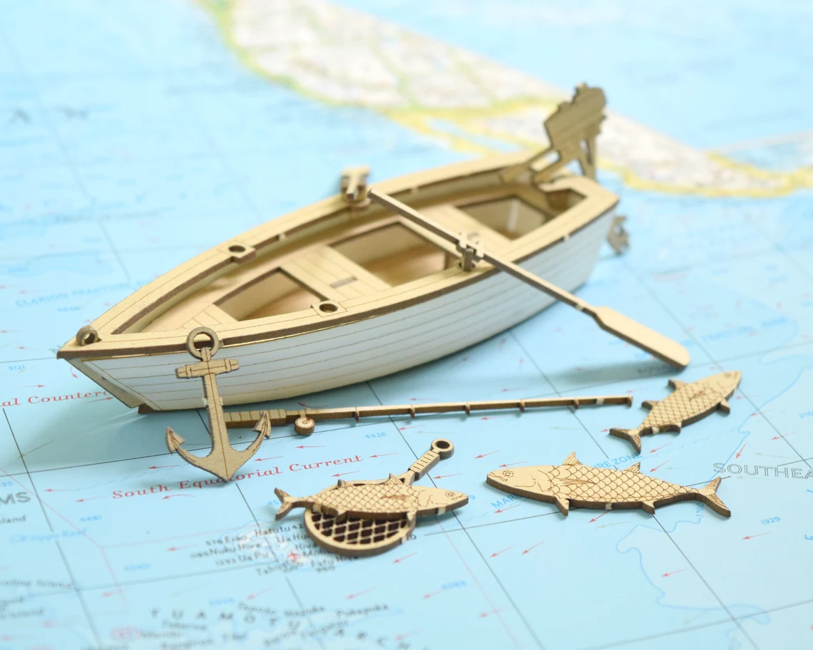 Kit Completo de Barco de Pesca en Miniatura