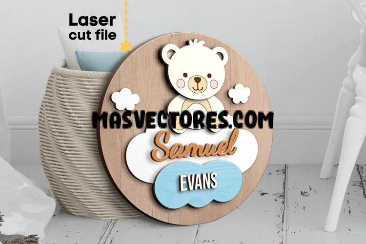 Letrero con nombre de oso para bebé SVG, archivo cortado con láser
