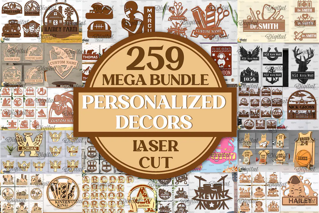 Mega Bundle de 259 Decoraciones Personalizadas para Corte Láser