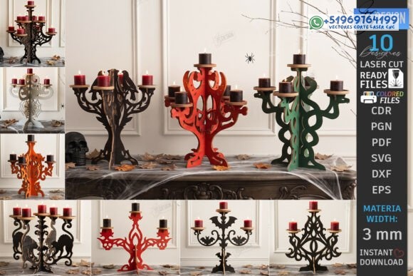 Pack de 10 Candelabros Góticos 3D para Halloween – Diseños Ornamentales de 3 mm