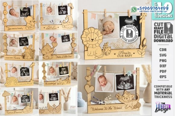 Pack de 10 Marcos Infantiles para Fotos y Ecografías de Bebé