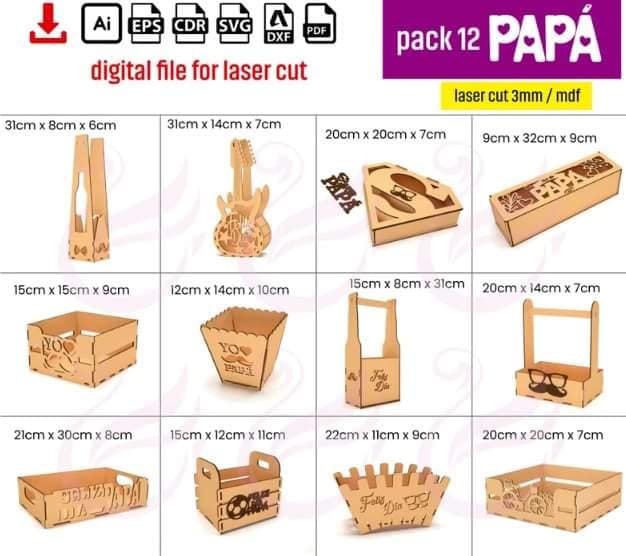 Pack de 12 Proyectos para el Día del Padre en Corte Láser