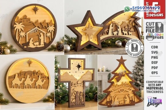 Pack de Cajas de Luz Navideñas con Nacimiento y Reyes Magos