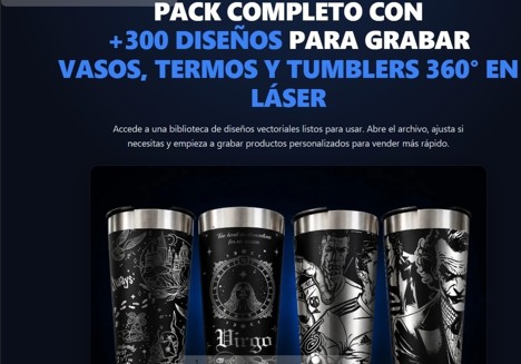 Pack de mas 300 Diseños para Grabado Láser en Vasos, Termos y Tumblers 360 grados