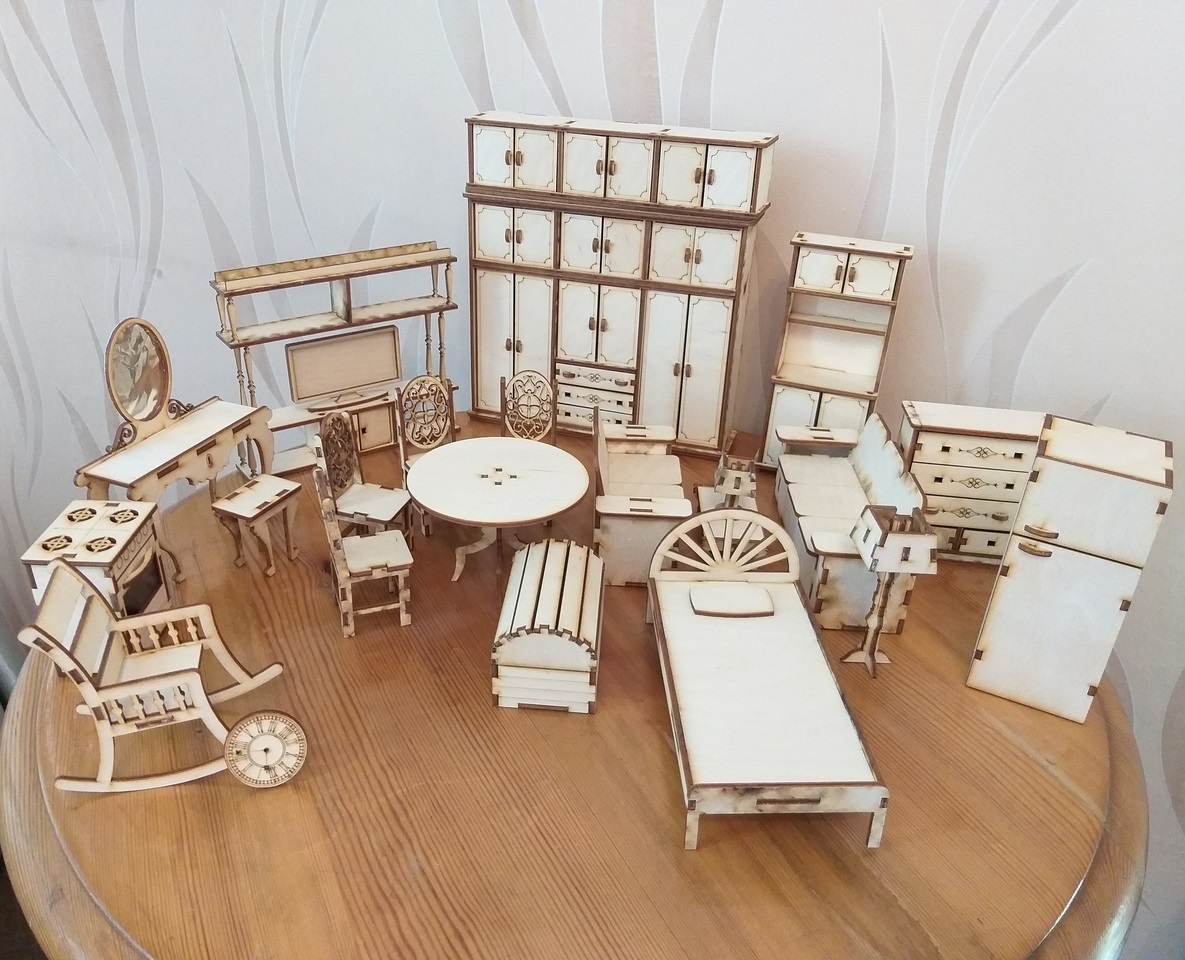Pack de muebles en miniatura para casa de muñecas - Corte Láser