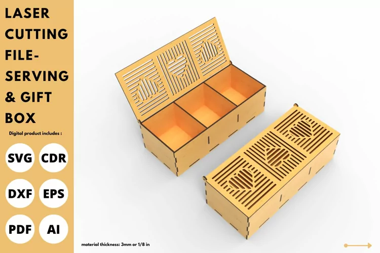 porción de corazón de rayas y caja de regalo svg - corte láser